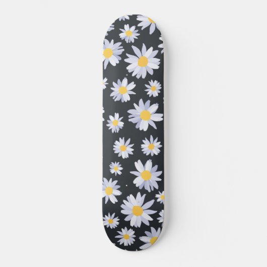 Classy White Daisy Blume Botanisches Grau Design Skateboard (Vorderseite)
