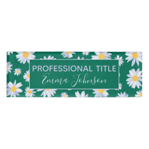 Classy White Daisy Blume Botanisches Grünes Desig Namenschild