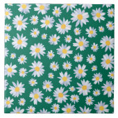Classy White Daisy Blume Botanisches Grünes Design Fliese (Vorderseite)