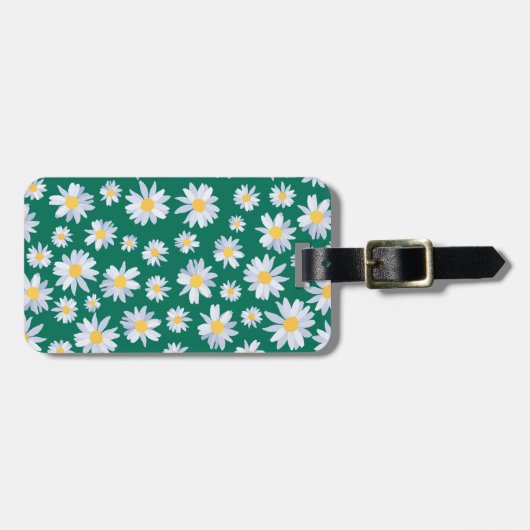 Classy White Daisy Blume Botanisches Grünes Design Gepäckanhänger (Vorderseite horizontal)