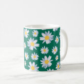 Classy White Daisy Blume Botanisches Grünes Design Kaffeetasse (VorderseiteRechts)