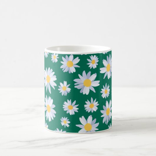 Classy White Daisy Blume Botanisches Grünes Design Kaffeetasse (Mittel)