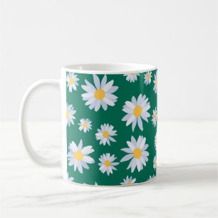 Classy White Daisy Blume Botanisches Grünes Design Kaffeetasse
