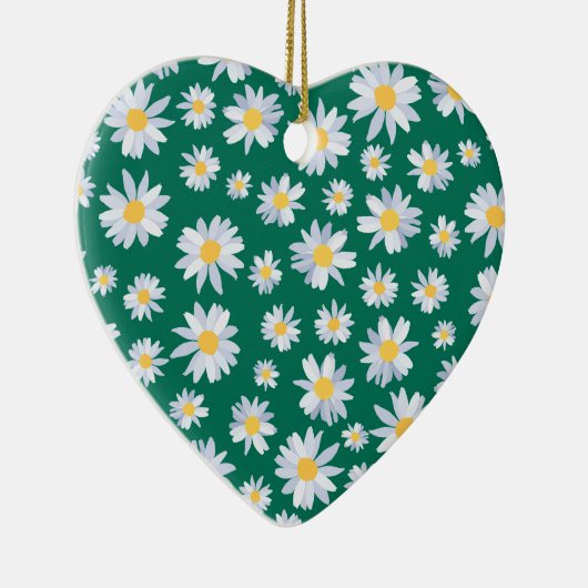 Classy White Daisy Blume Botanisches Grünes Design Keramik Ornament (Rechts)