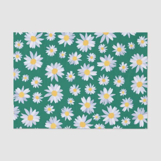 Classy White Daisy Blume Botanisches Grünes Design Seidenpapier (Vorderseite)