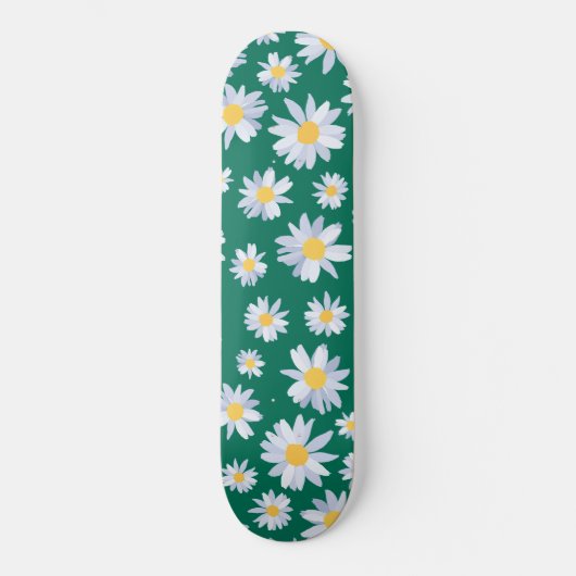 Classy White Daisy Blume Botanisches Grünes Design Skateboard (Vorderseite)