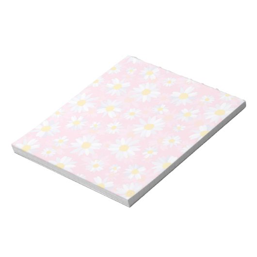 Classy White Daisy Blume Botanisches Pink Design Notizblock (Rotiert)