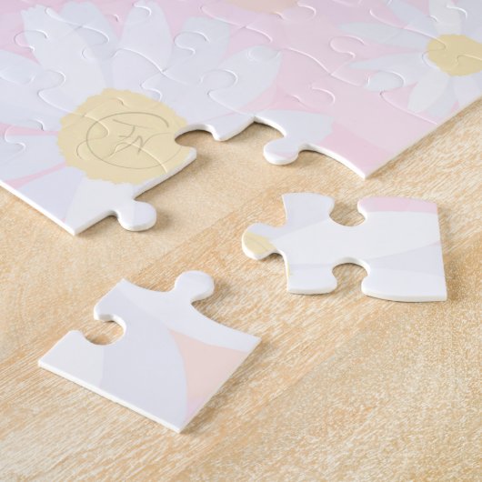 Classy White Daisy Blume Botanisches Pink Design Puzzle (Seite)