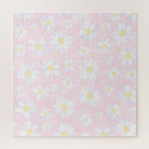 Classy White Daisy Blume Botanisches Pink Design Puzzle