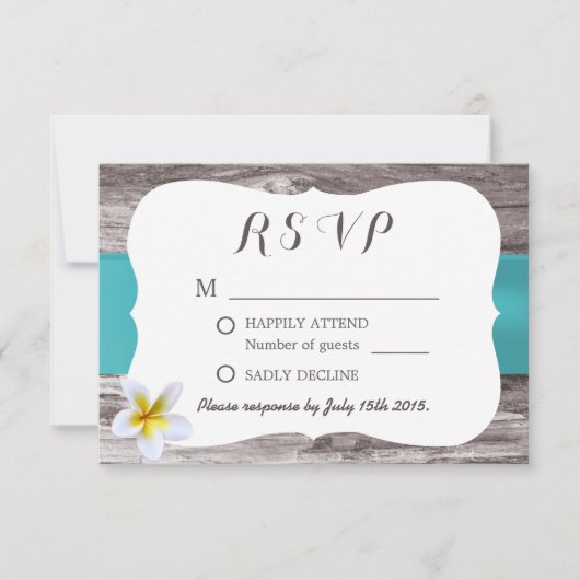 Classy White Frangipani Blue Wedding RSVP (Vorderseite)