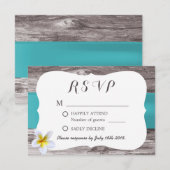 Classy White Frangipani Blue Wedding RSVP Karte (Vorne/Hinten)