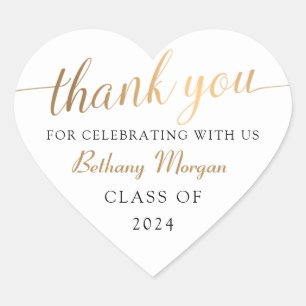 Classy White & Gold Abschluss Vielen Dank Herz-Aufkleber