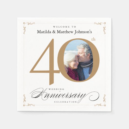 Classy White Gold Kalligraphie 40 Jahre alt Serviette (Vorderseite)