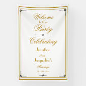 Classy White & Gold Script Chic Hochzeit Willkomme Banner (Vertikal)