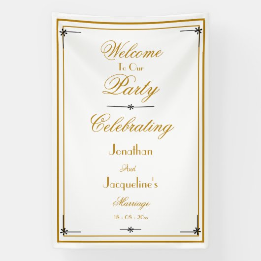 Classy White & Gold Script Chic Hochzeit Willkomme Banner (Vertikal)
