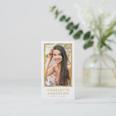 Classy White Imitate Gold Headshot Foto Visitenkarte (Stehend Vorderseite)