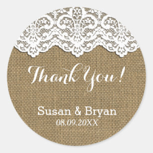 Classy White Lace & Burlap Danke Sticker
