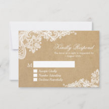 Classy White Lace in Kraft Wedding RSVP Antwort
