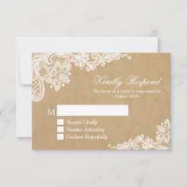 Classy White Lace in Kraft Wedding RSVP Antwort