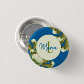 Classy White Peonies Floral Bouquet mit Navy Blue Button (Vorne & Hinten)