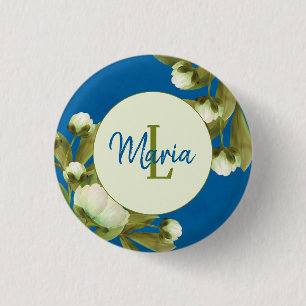 Classy White Peonies Floral Bouquet mit Navy Blue Button