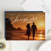 Classy White Script Foto Wedding Save The Date