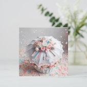 CLASSY WHITE SHOWER UMBRELLA BLUME, BABY RATTLE EINLADUNG (Stehend Vorderseite)