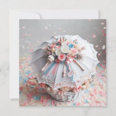 CLASSY WHITE SHOWER UMBRELLA BLUME, BABY RATTLE EINLADUNG (Vorderseite)