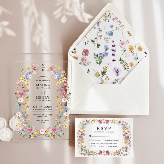 Classy Wildflower Garden Monogram Wedding Acryleinladungen