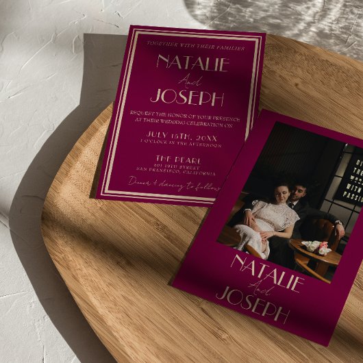 Classy Wine Old Money Luxury Retro Photo Wedding Einladung