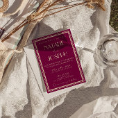 Classy Wine Old Money Retro Photo QR Code Wedding Einladung