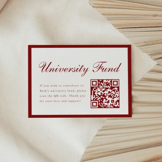 Classy Wine Red University Fund QR Code Graduation Begleitkarte