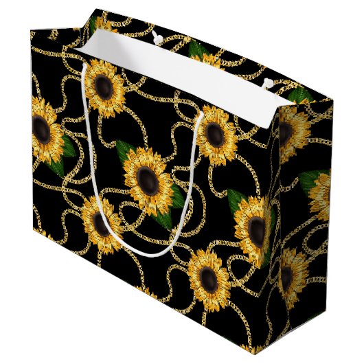 Classy Yellow Sunblumen Stilvolles Muster Geburtst Große Geschenktüte (Rückseite Schrägansicht)