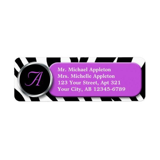 Classy Zebra Print Lila Monogram Address Labels (Vorne)