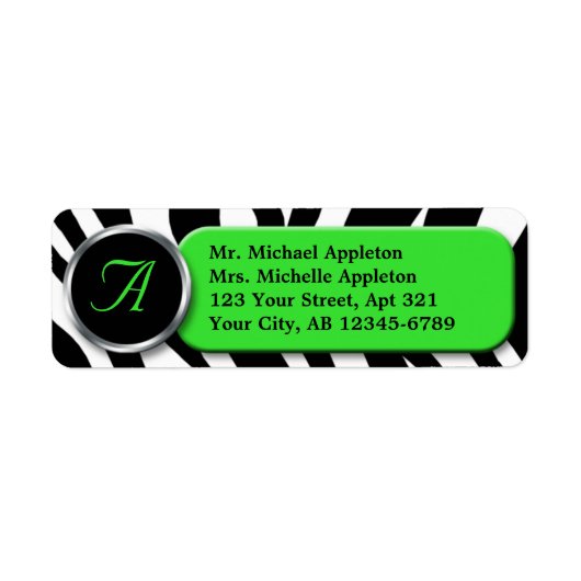 Classy Zebra Print Limon Monogram Address Labels (Vorne)