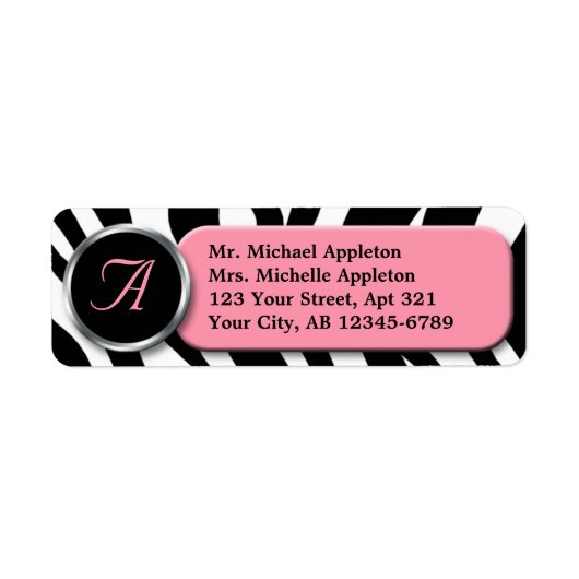 Classy Zebra Print Pink Monogram Address Labels (Vorne)