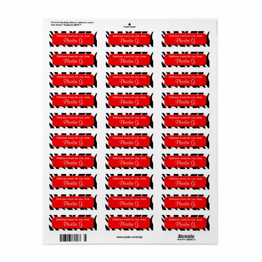 Classy Zebra Print Red Kitchen Baking Labels (Vorne)