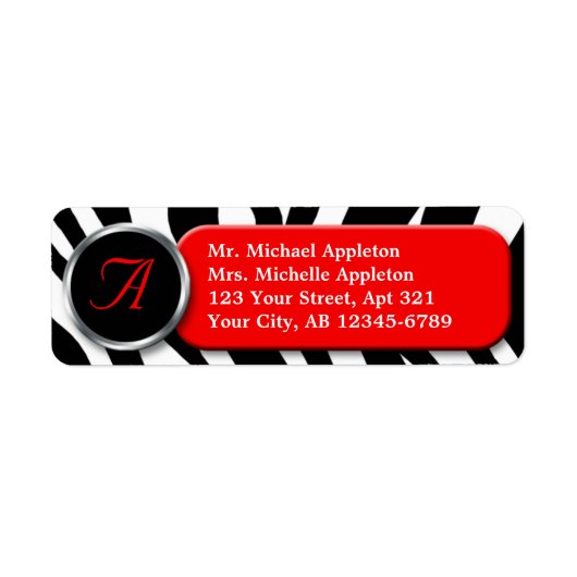 Classy Zebra Print Red Monogram Address Labels (Vorne)