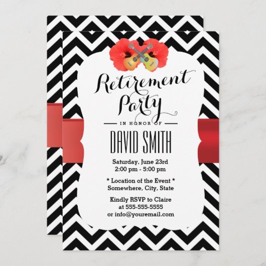 Classy Zickzack Hibiskus & Ukulele Retirement Part Einladung (Vorne/Hinten)