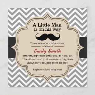 Classy Zickzack Mustache Little Man Babydusche Einladung