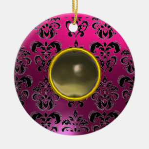 CLASSYBLACK PINK LILA FUCHSIA DAMASK GEM KERAMIK ORNAMENT