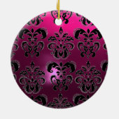 CLASSYBLACK PINK LILA FUCHSIA DAMASK GEM KERAMIK ORNAMENT (Hinten)
