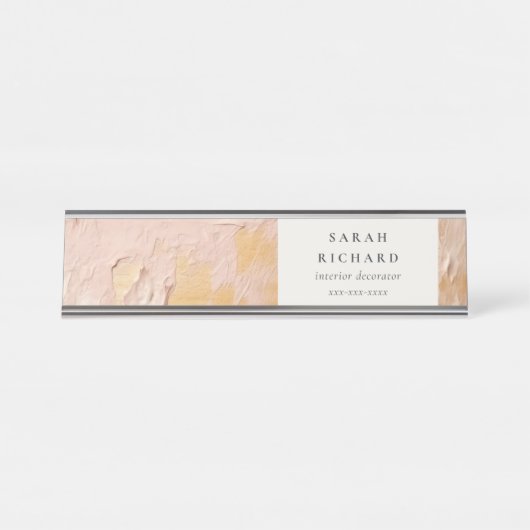 Classys Artistic Bush Pink Gold Oil Paint Business Schreibtischnamensplakette (Vorderseite )