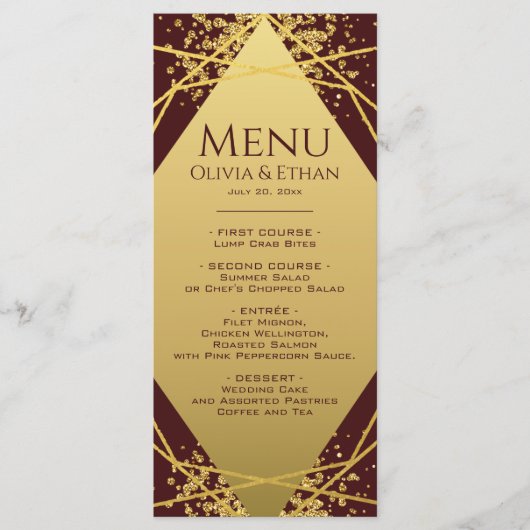 Clasy Gold Geometric über Burgundy Menükarte (Vorderseite)