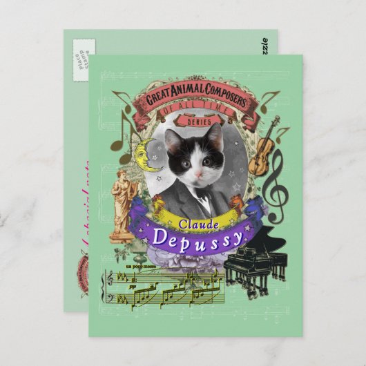 Claude Depussy Funny Cat Animal Composer Debussy Postkarte (Vorne/Hinten)