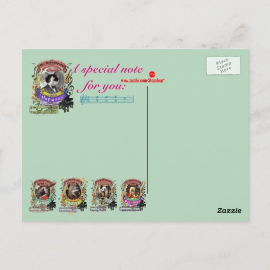 Claude Depussy Funny Cat Animal Composer Debussy Postkarte (Rückseite)