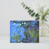 Claude Monet art: Water-Lilies, blauer Indigo Postkarte (Stehend Vorderseite)