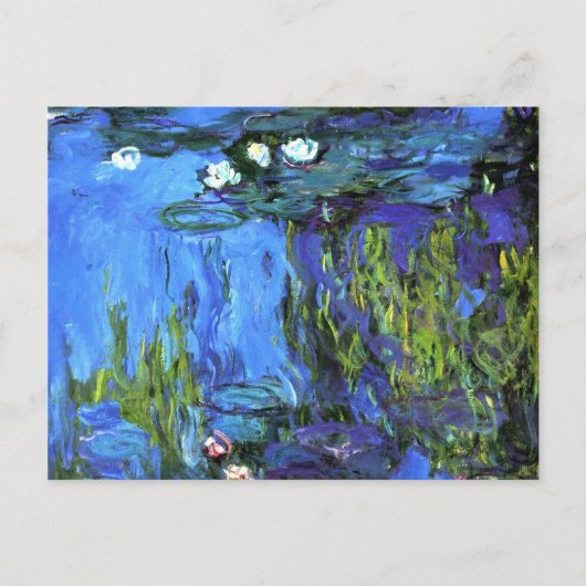 Claude Monet art: Water-Lilies, blauer Indigo Postkarte (Vorderseite)