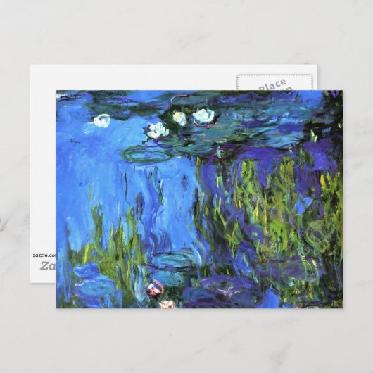 Claude Monet art: Water-Lilies, blauer Indigo Postkarte (Vorne/Hinten)