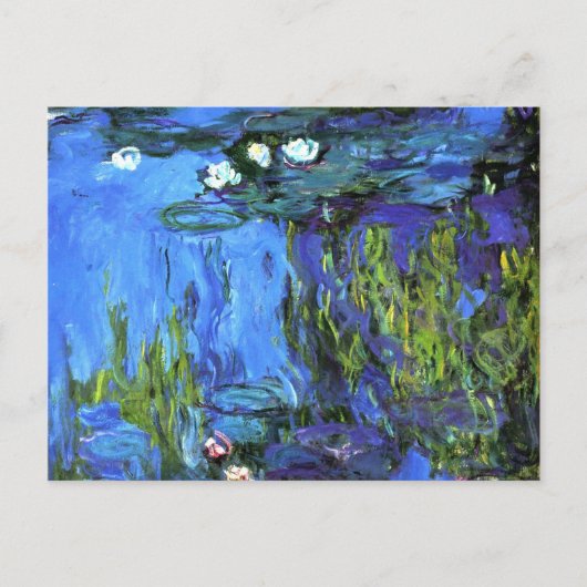 Claude Monet art: Water-Lilies, blauer Indigo Postkarte (Vorderseite)